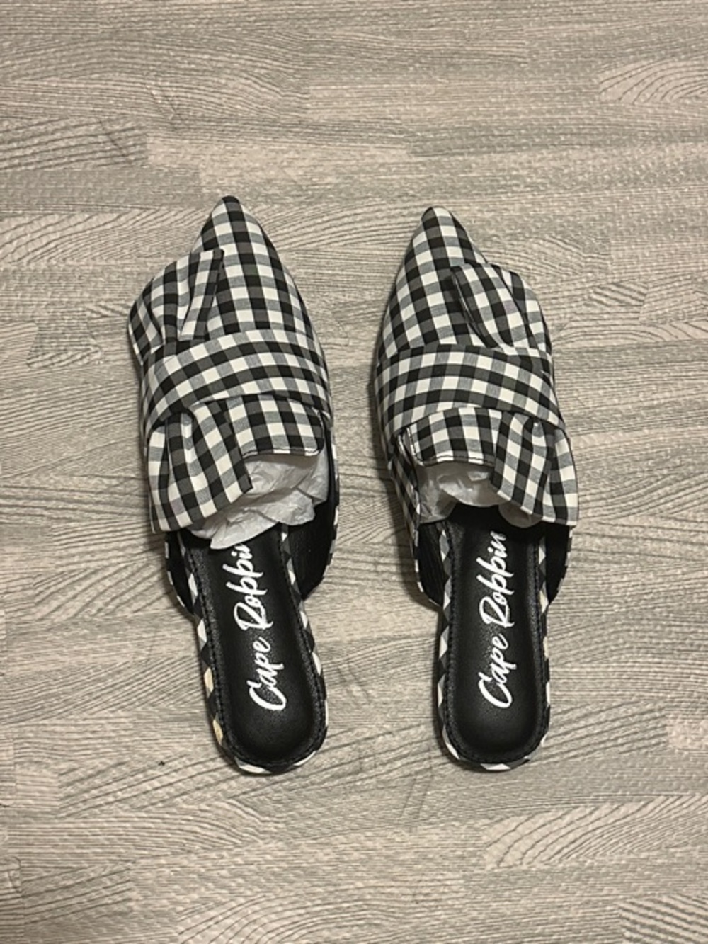 Cape Robbin Black & White Gingham Pointed Mules with Bow